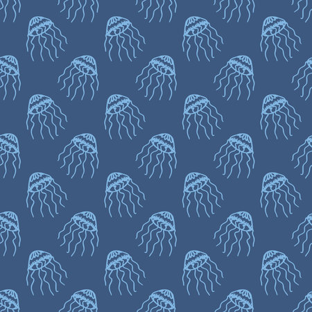 Seamless pattern with hand drawn jellyfish Sea animal Cute marine underwater creature Medusa For...