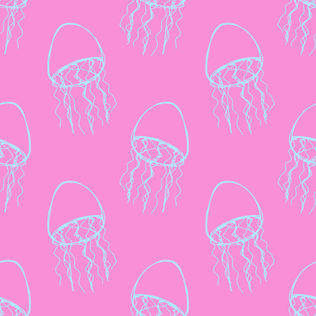 Seamless pattern with hand drawn jellyfish Sea animal Cute marine underwater creature Medusa For...