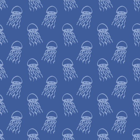Seamless pattern with hand drawn jellyfish Sea animal Cute marine underwater creature Medusa For...