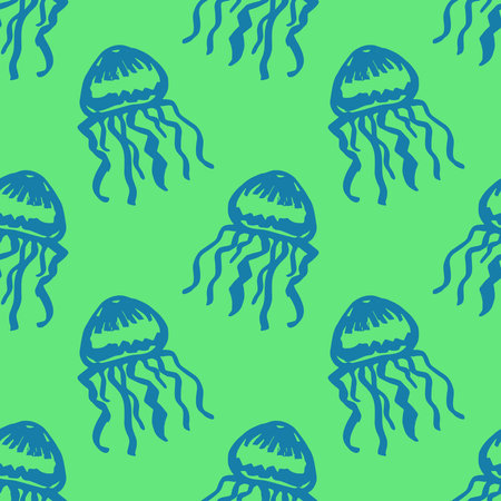 Seamless pattern with hand drawn jellyfish Sea animal Cute marine underwater creature Medusa For...