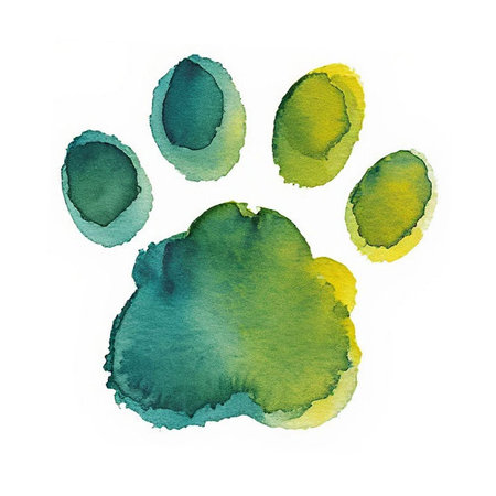 Watercolor cat's paw print Colorful Ñat, dog, animal footprint Single element for design
