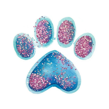 Watercolor cat's paw print Colorful Ñat, dog, animal footprint Single element for design