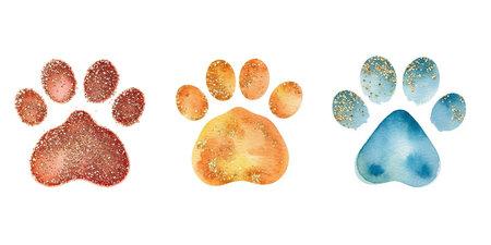 Watercolor cat's paw print Colorful Ñat, dog, animal footprint set Single element for design