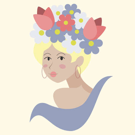 Beautiful northern blond lady with flowers on her headのイラスト素材