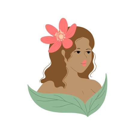 Vector pretty lady with exotic flower in her hairのイラスト素材