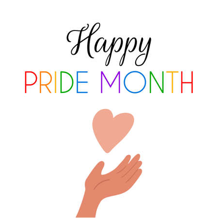 Happy Pride day with hand giving heart vector illustration. Lgbt community colorのイラスト素材