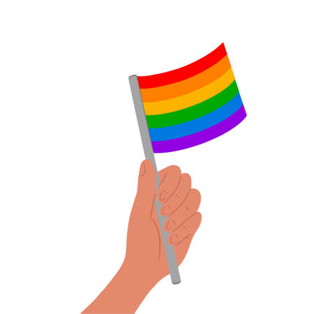 Hand holding rainbow lgbt flag isolated on white backgroundのイラスト素材
