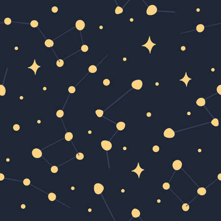 Seamless pattern with stars and constellations on dark blue sky backgroundのイラスト素材