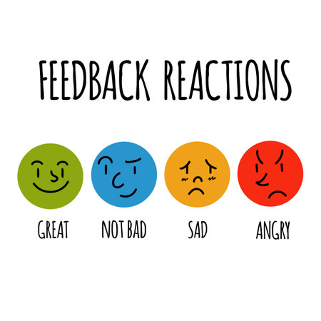 Cute feedback reaction smiley faces, customer and client satisfaction surveyのイラスト素材