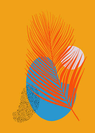 Bright colored vector poster in mid century modern style on vivid orange colorのイラスト素材