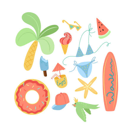 Set of summer beach ad holiday clip art isolated on white background