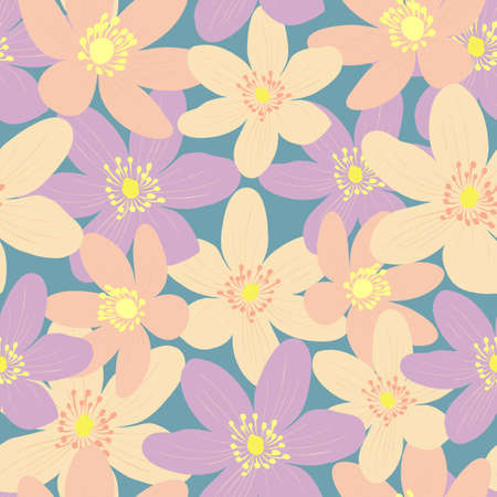 Vector seamless pattern with colorful exotic flowers, pink, soft pink and purpleのイラスト素材