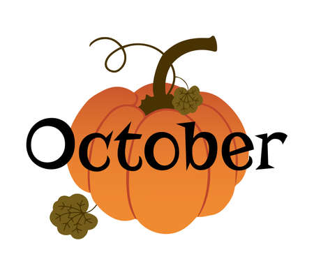 Hand drawn vector card or poster with cute pumpkin squash and text - Octoberのイラスト素材
