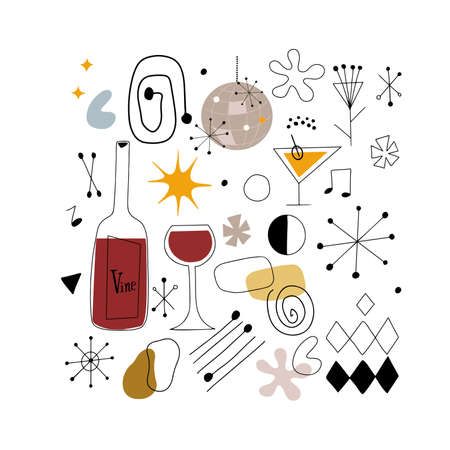 Set of vector icons objects, shapes and doodles in mid century modern styleのイラスト素材