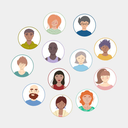 Set of avatar icons with different people portraits in circles for web and user interfaceのイラスト素材