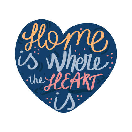 Home is where the heart is hand written lettering in heart shape silhouetteのイラスト素材