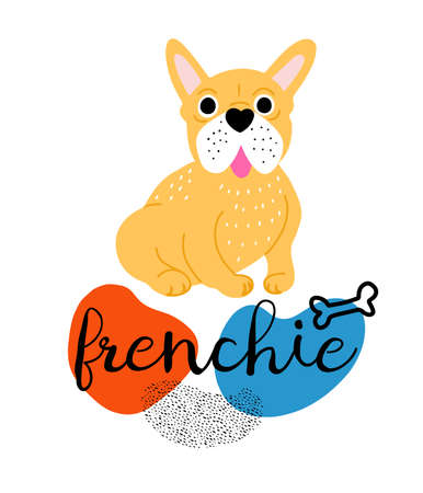 Cute doodle French bulldog with -Frenchie - lettering poster or cardのイラスト素材