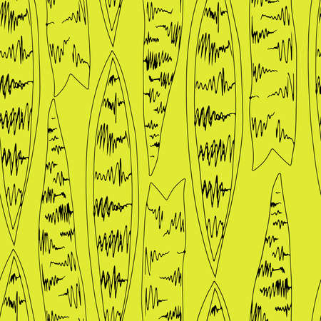 Seamless pattern with line silhouette of snake plant leaves on yellow backgroundのイラスト素材