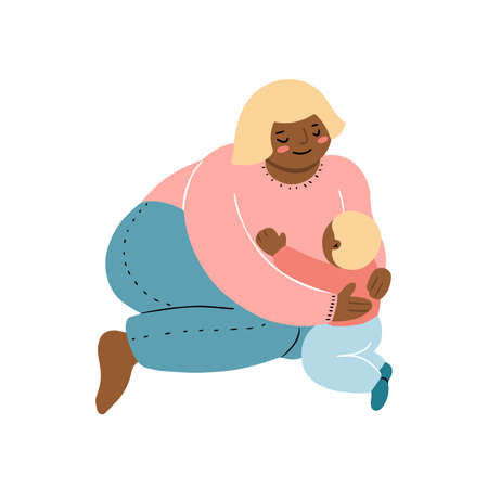 Mother gently hugging her baby vector illustrationのイラスト素材