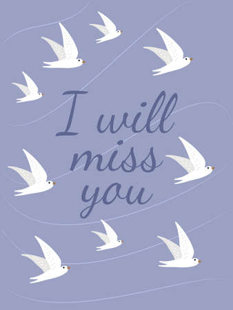 I will miss you card with flying away birds vector illustrationのイラスト素材