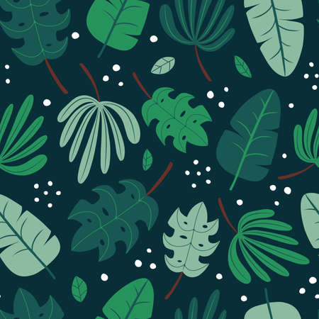 Vector seamless pattern with doodle jungle leavesのイラスト素材