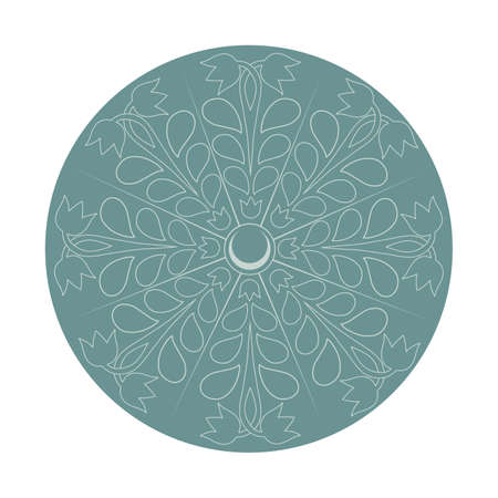 Circle motif rosette with flowers and crescent moon symbol in the middle, isolated vector illustrationのイラスト素材