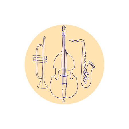 Minimalistic icon with hand drawn musical instruments in line art style, isolated vector clip artのイラスト素材