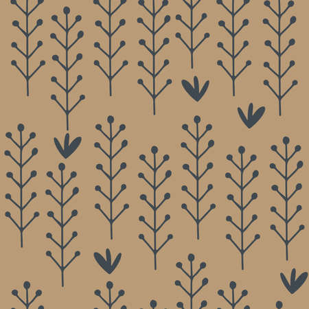 Hand drawn vector seamless pattern with folk style branches in minimalistic Scandinavian styleのイラスト素材