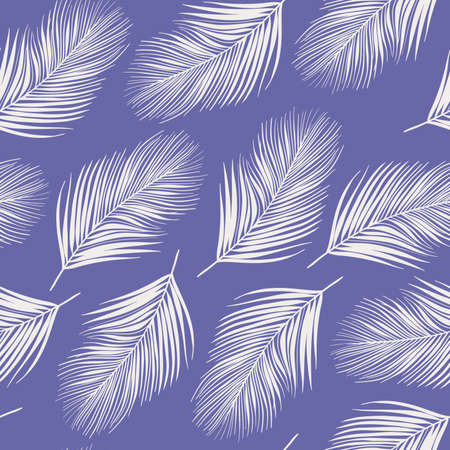 Hand drawn seamless vector pattern with soft light feathers on lilac backgroundのイラスト素材