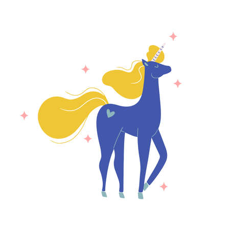 Cute sparkling unicorn clip art, isolated on white background vector illustration