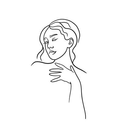 Beautiful line drawn abstract woman  in modern style, isolated vector illustrationのイラスト素材