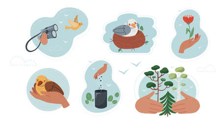 Hand drawn vector clipart about caring for nature and animals, concept of protecting the world and forests.のイラスト素材