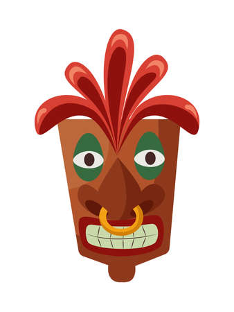 Wooden mask with ring in the nose, traditional  mask for rituals, Tiki totem. Isolated vector clipartのイラスト素材