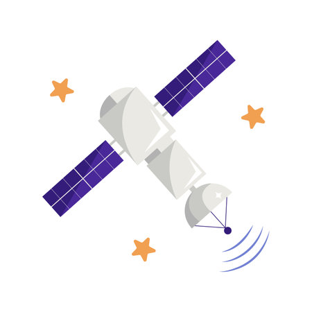 Hand drawn minimalistic satellite, isolated vector illustration in flat styleのイラスト素材