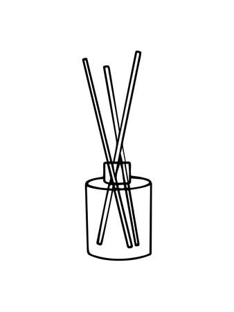 Hand drawn aromatic sticks for home fragrance in a bottle in line style, isolated vector illustrationのイラスト素材