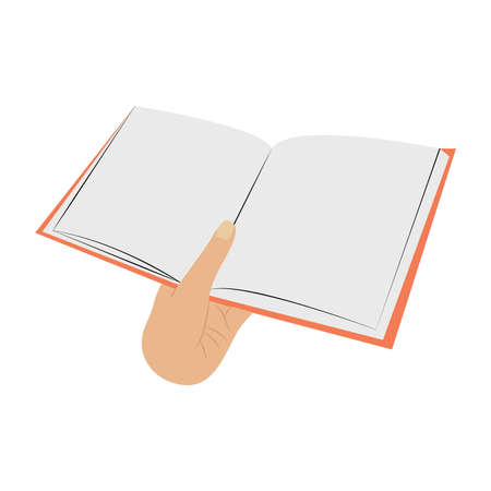 Hand drawn hand holding a open book in flat style, isolated vector illustrationのイラスト素材