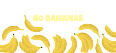 Hand drawn banner with bananas in flat style, vector illustration isolated on white backgroundのイラスト素材