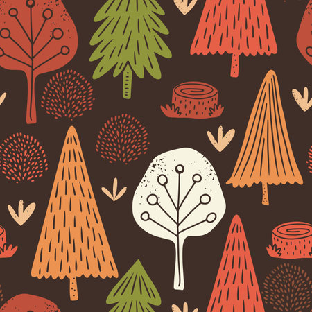 Vector seamless pattern with hand drawn doodle forest trees silhouettes with textureのイラスト素材
