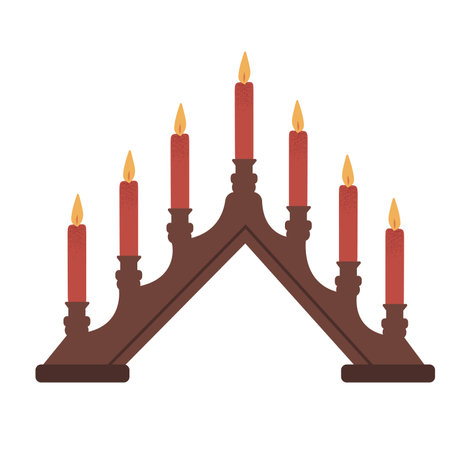 Hand drawn candle holder with red festive candles, simple isolated vector illustrationのイラスト素材
