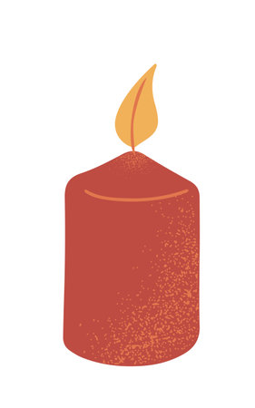 Simple hand drawn red candle with textured effect, isolated vector illustration in flat styleのイラスト素材