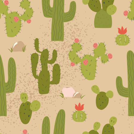 Cute vector seamless pattern with desert cactusesのイラスト素材