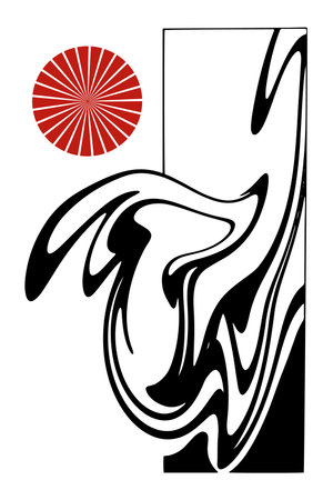 Hand drawn poster for home decor or prints in modern Japanese style, liquid marble wave vector illustrationのイラスト素材