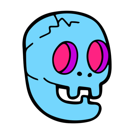 Hand drawn funny cartoon style skull with bold contour lines, isolated vector illustrationのイラスト素材
