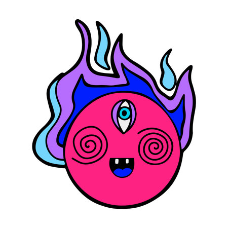 Hand drawn surreal character with trippy swirl eyes, isolated vector illustration in cartoon style with black bold outlineのイラスト素材