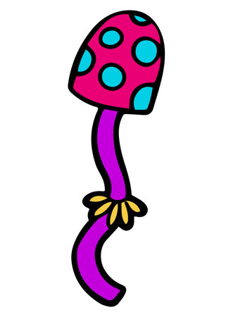 Trippy neon colored mushroom, hand drawn vector illustrationのイラスト素材