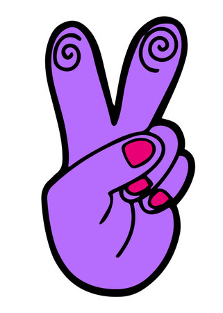 Peace hand gesture sign,hand drawn in old fashion cartoon style, isolated vector illustrationのイラスト素材