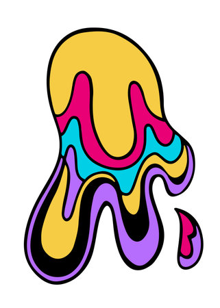 Hand drawn trippy abstract blob in neon colors, isolated vector illustration in cartoon designのイラスト素材