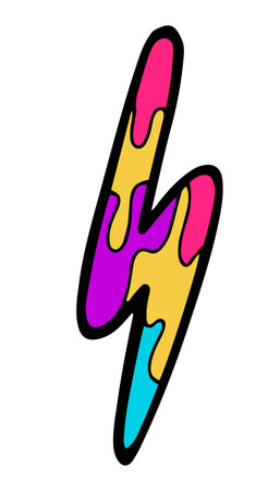 Hand drawn psychedelic rave style lightning bolt, trippy sticker. Isolated vector illustrationのイラスト素材