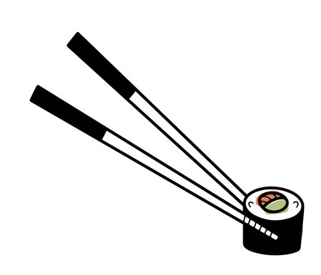 Hand drawn sushi and chopsticks, line design Japanese cuisine, isolated vector illustration in doodle styleのイラスト素材