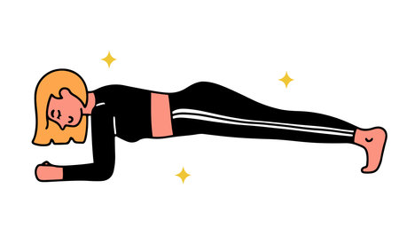 Blond woman doing a plank pose, isolated vector illustration in outlined designのイラスト素材
